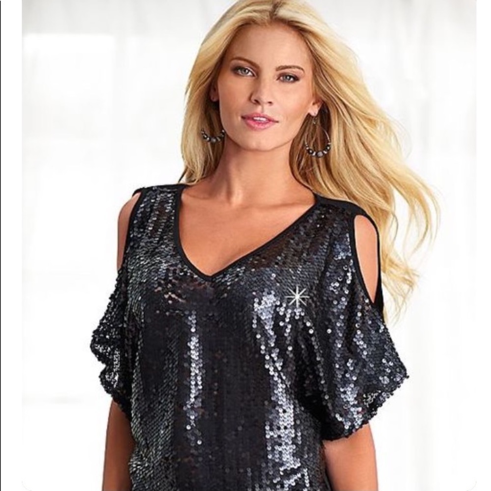 Venus cold shoulder sequin top